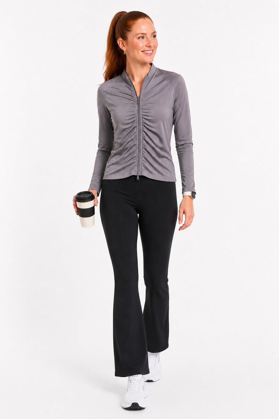 Athleta Revive Ruched Full Zip Jacket Gray Medium Stretch Athleisure